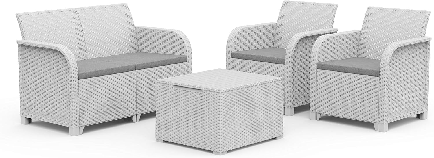 Keter Rosalie - Conjunto de Muebles Lounge con Cojines, Sillones y Mesa Contenedora