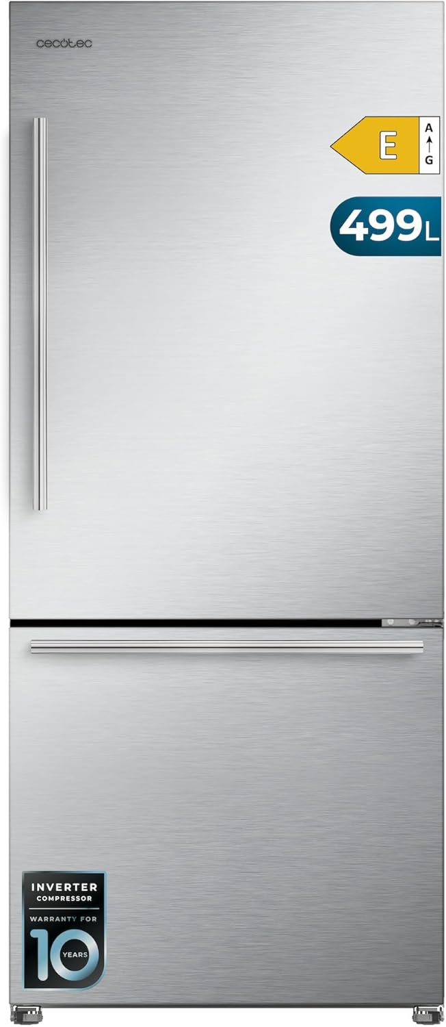 Frigorífico Francés NoFrost 499L Cecotec Bolero CoolMarket, Eficiencia Energética, Tecnología MetalFlex, Acero Inoxidable