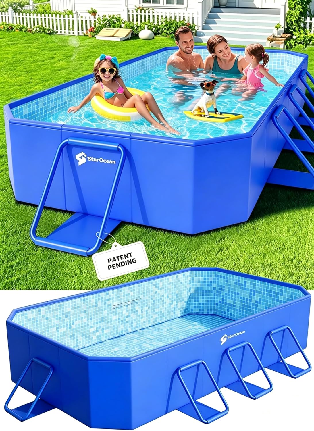 Piscina portátil plegable de gran tamaño para niños y adultos con estructura de plástico resistente, ideal para el jardín, 90 x 50 x 20 pulgadas