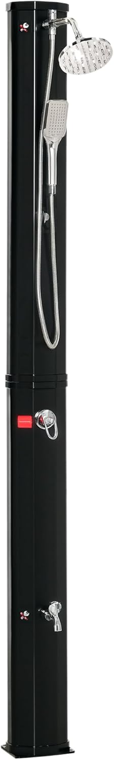 Ducha Solar Exterior 35L con Doble Cabezal y Grifo - Agua Caliente hasta 55°C - Ideal para Jardín, Piscina o Patio - Negro
