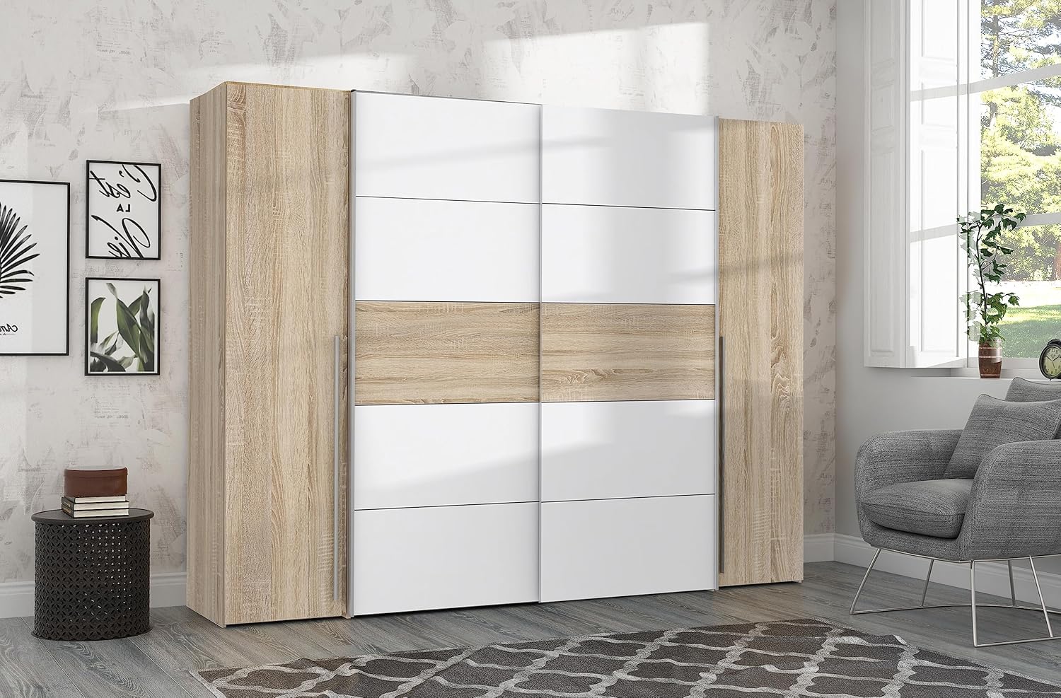 Armario Ropero con Puertas Correderas, Blanco, 270x210x61 cm