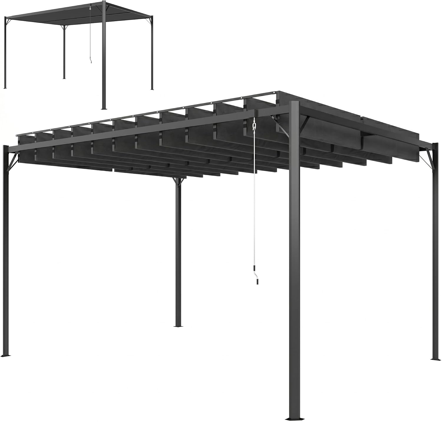 Pérgola de Jardín 3x4 m con Techo Ajustable, Estructura Metálica Gris UPF50+ para Terraza