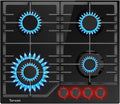 TOPWISH placa de cocina 4 fuegos, convertible NG/LPG, encendido eléctrico, seguridad integrada, 8000W, 60cm